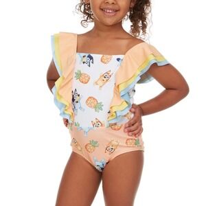 Bluey Swimsuit Girls One Piece‎ Ruffle Pineapple Cartoon Character Bathing Suit